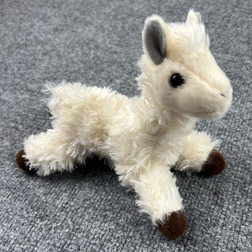 Aurora‎ Plush Baby Goat / Lamb Stuffed Animal White Fluffy Laying Small